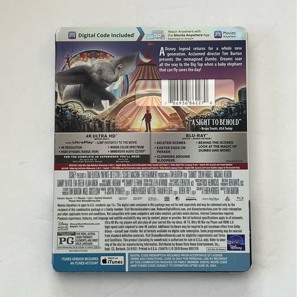 Disney Tim Burton Film Dumbo in 4K Ultra HD + Blu-Ray + Digital Code NEW - Picture 2 of 2